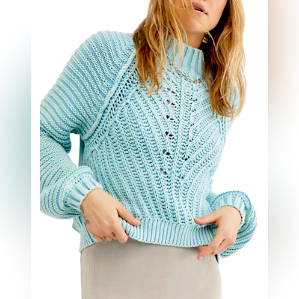 Free People Blue Turquoise Chunky Knit Sweater